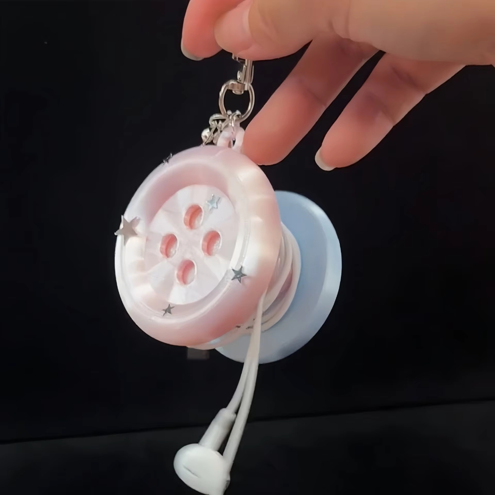 Cable Winder Keychain - Retro Y2K Ekstra Büyük Düğmeli Kulaklık