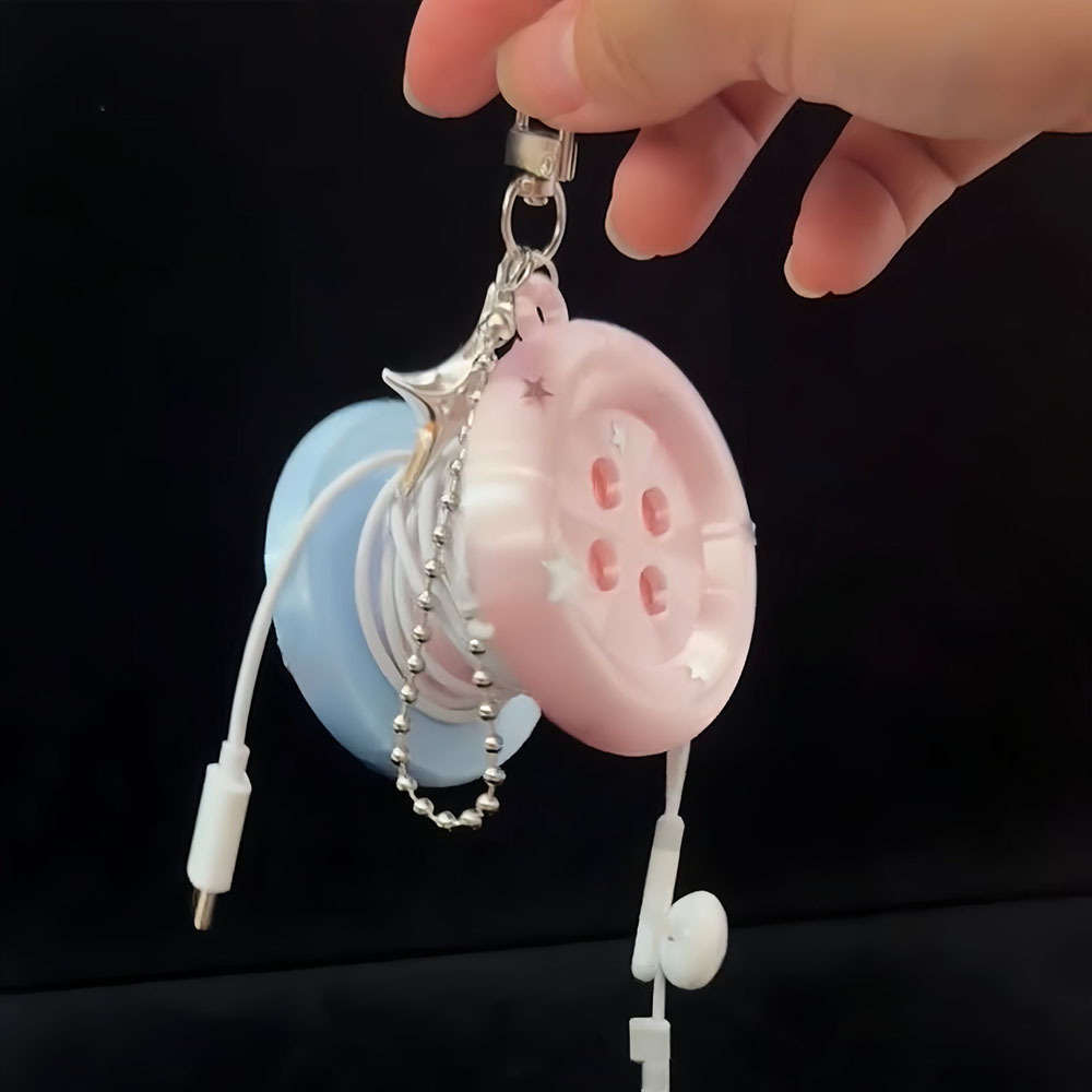 Cable Winder Keychain - Taşınabilir Kawaii Düğmeli Kablo Düzenleyici Anahtarlık